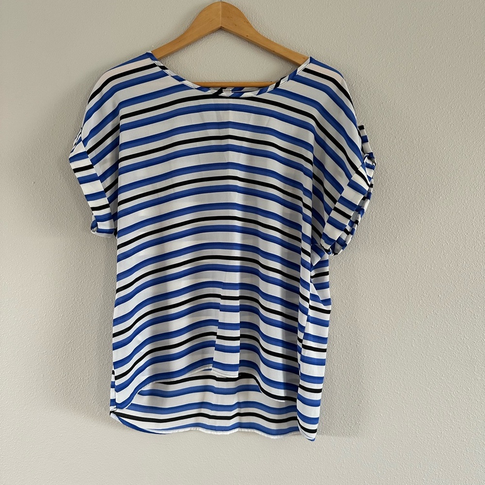 Teenflo Blue and White Dolman Sleeve Blouse